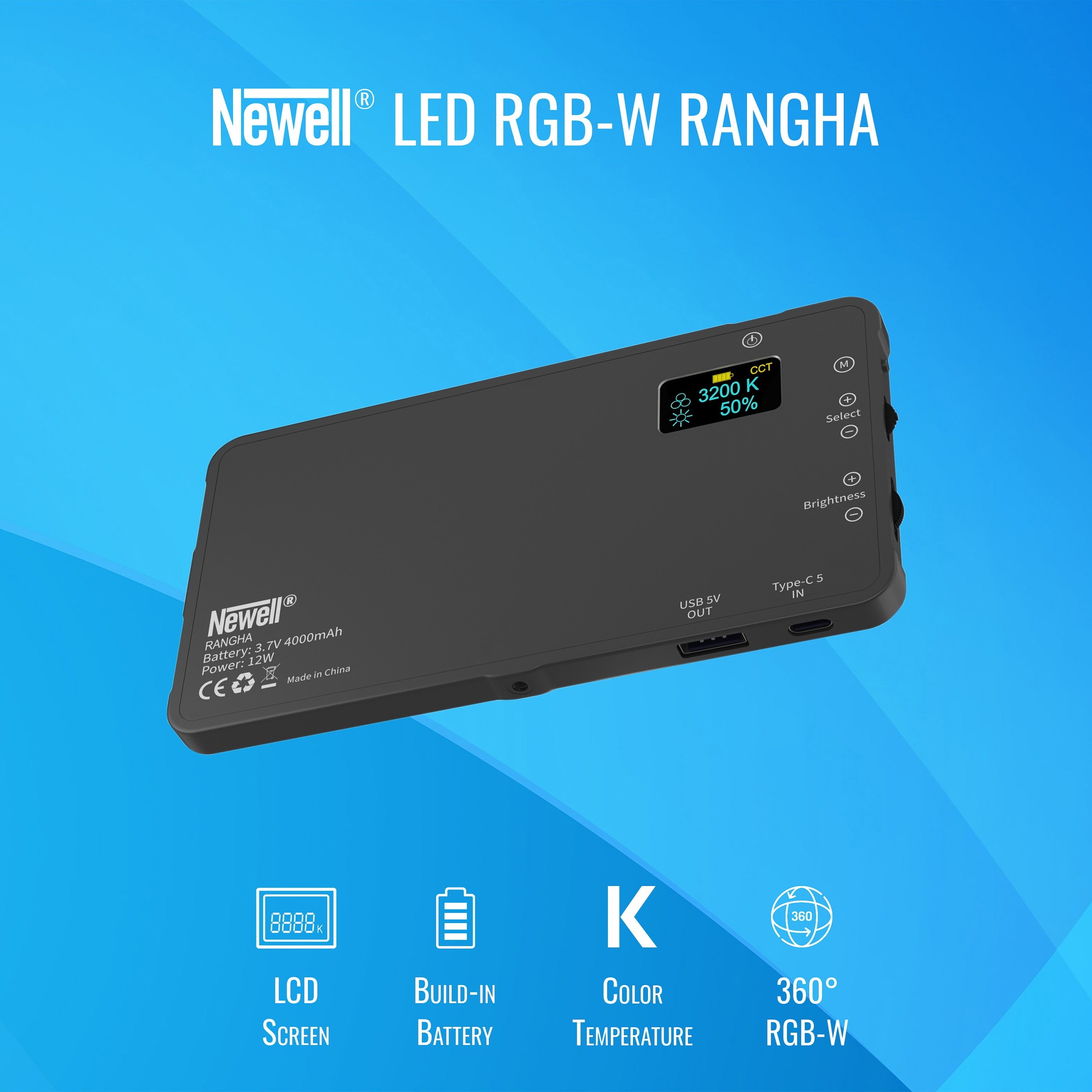 Lampa LED Newell RGB-W Rangha + mini statyw Źródło światła LED