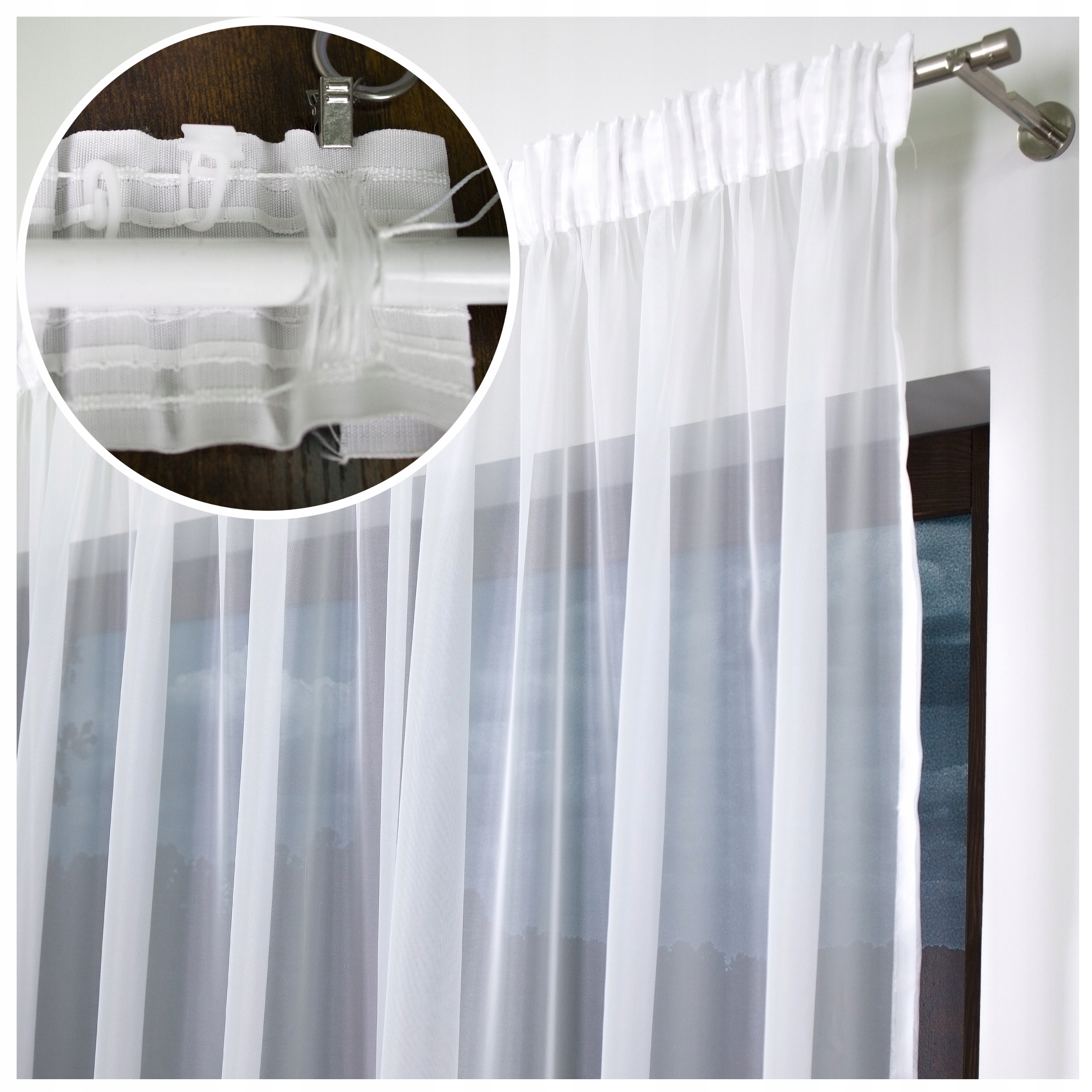 Záclona Celina voál bílá páska s ramenními popruhy obšitá hotová 800x240 cm wave