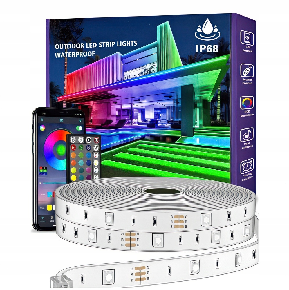 Led pásik Rgb 30 m vodotesný vonkajší s diaľkovým ovládaním a ovládaním Bluetooth