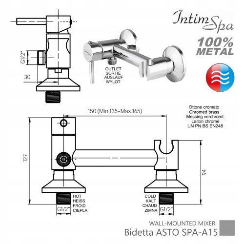 Bidetta komplet czarny mat ASTO15cm bidet IntimSpa Kod producenta SPA-61A15_BLACK_BOX