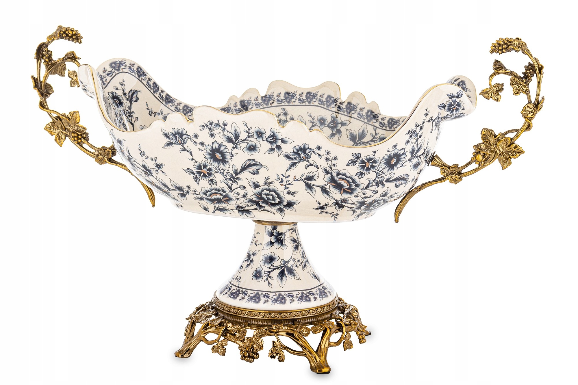 Veľká keramická patera Empire Zlatá Retro s kvetmi zdobená na nožičke