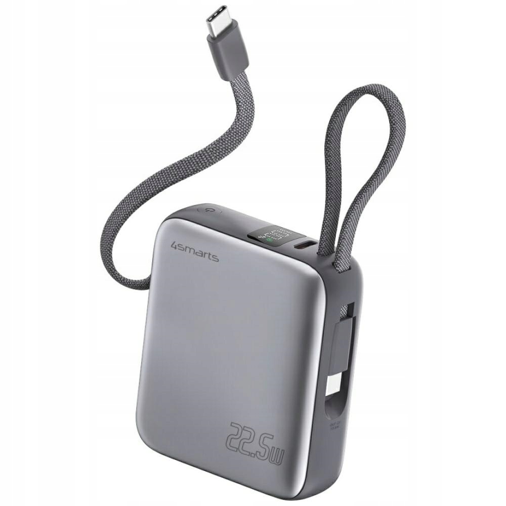 Powerbank 4smarts Pocket Dual Cord 10000mAh 22.5W kabel Usb-c 15cm szary