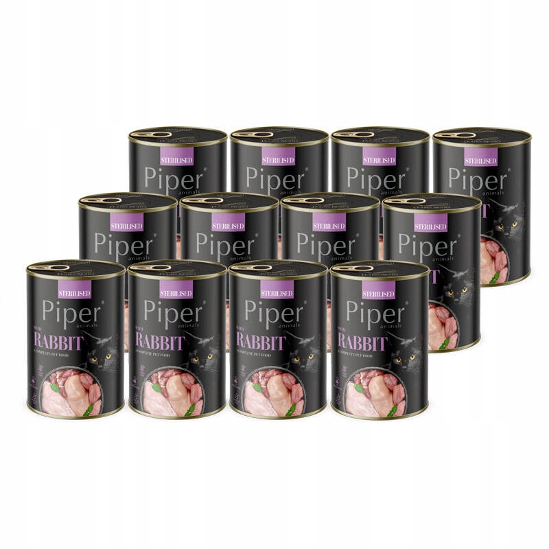 Levně Vlhké krmivo pro kočky Piper Animals Sterilised s králíkem, sada 12 x 400 g