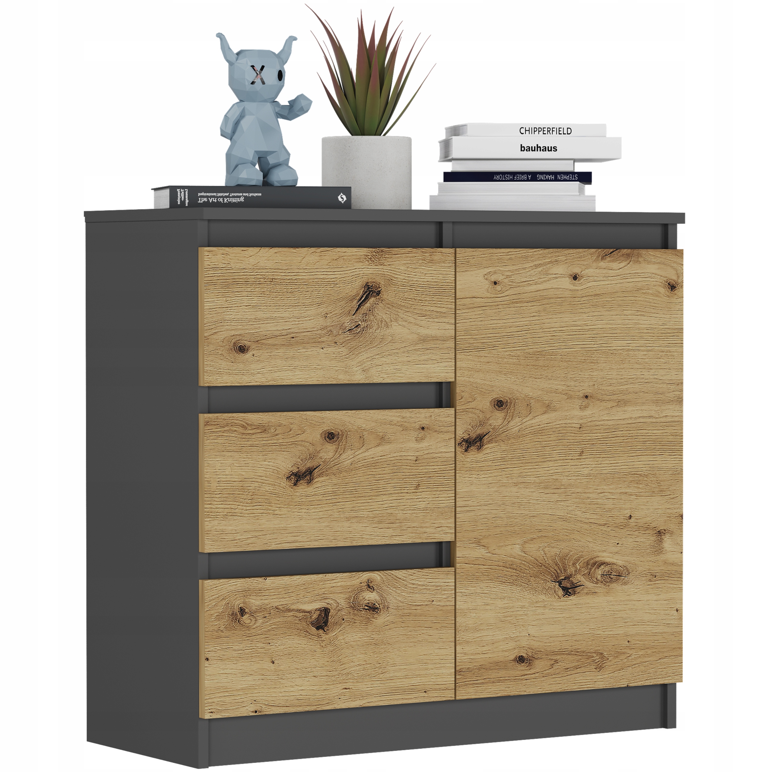 Komoda 3 Zásuvky antracit mix artisan Skříňka do obývacího pokoje Ložnice 80 cm