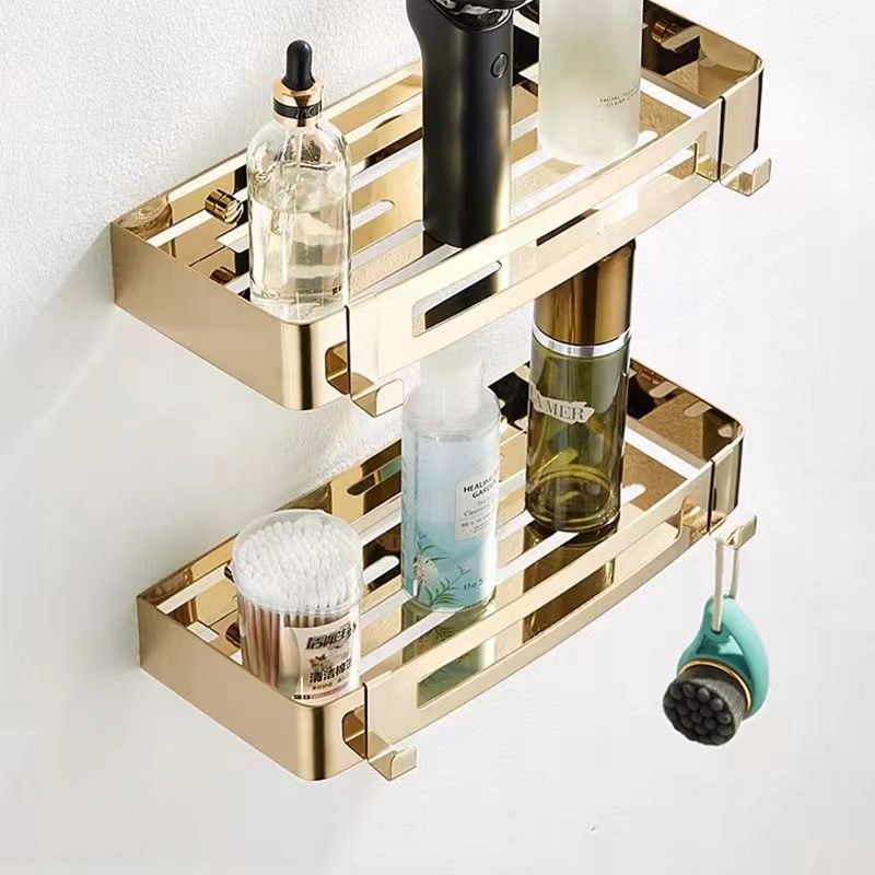 2x obdélníková Police Do Koupelny Nerezová ocel zlato Nerezová ocel SUS304