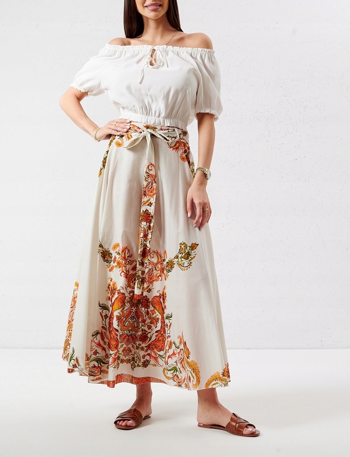 ROZKLOSZOWANA SPÓDNICA W ORIENTALNE WZORY BEŻOWA