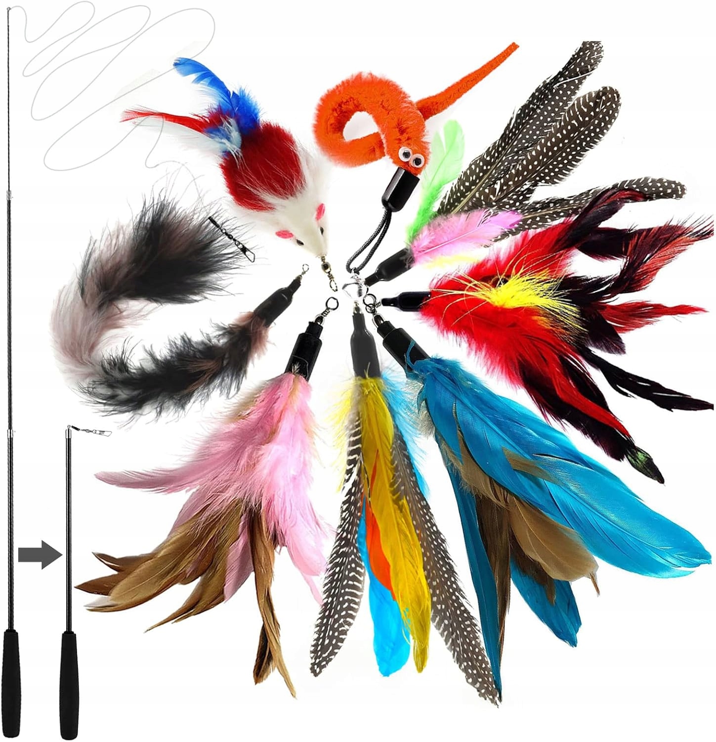 Levně Sada hraček pro kočky teleskopická hůlka 8 per pero ryba myš