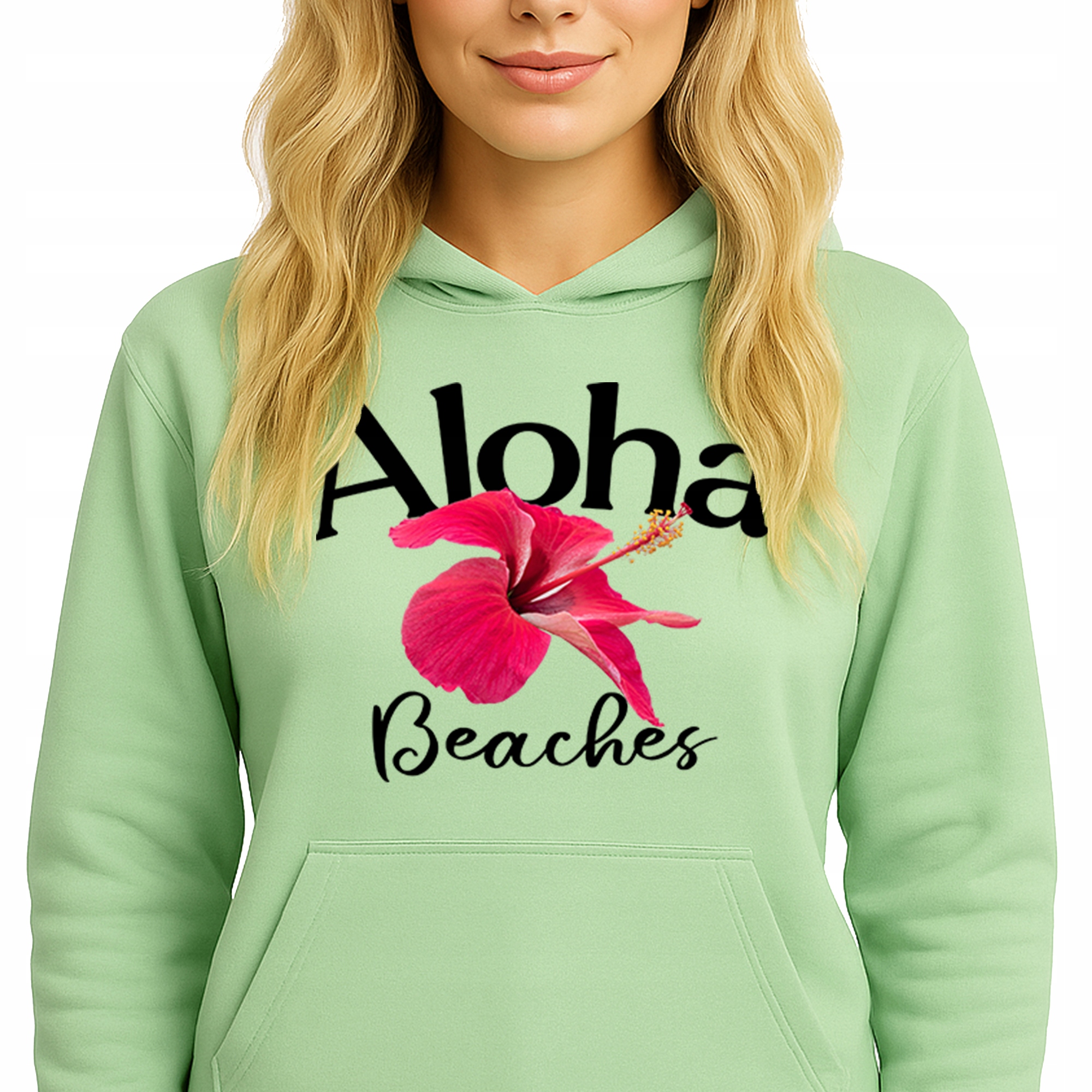 Mikina S Kapucí Hoodie Pistachio Green Bavlněná Módní Aloha Beaches S
