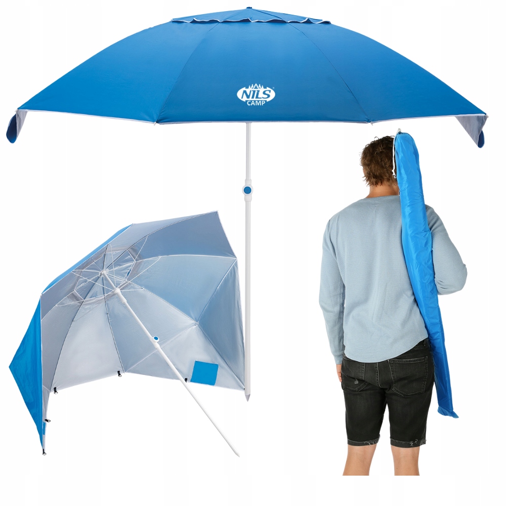 Parasol Do Ogrodu Na Plażę Duży XXL Składany 2w1 Parawan Filtr Uv 220 cm