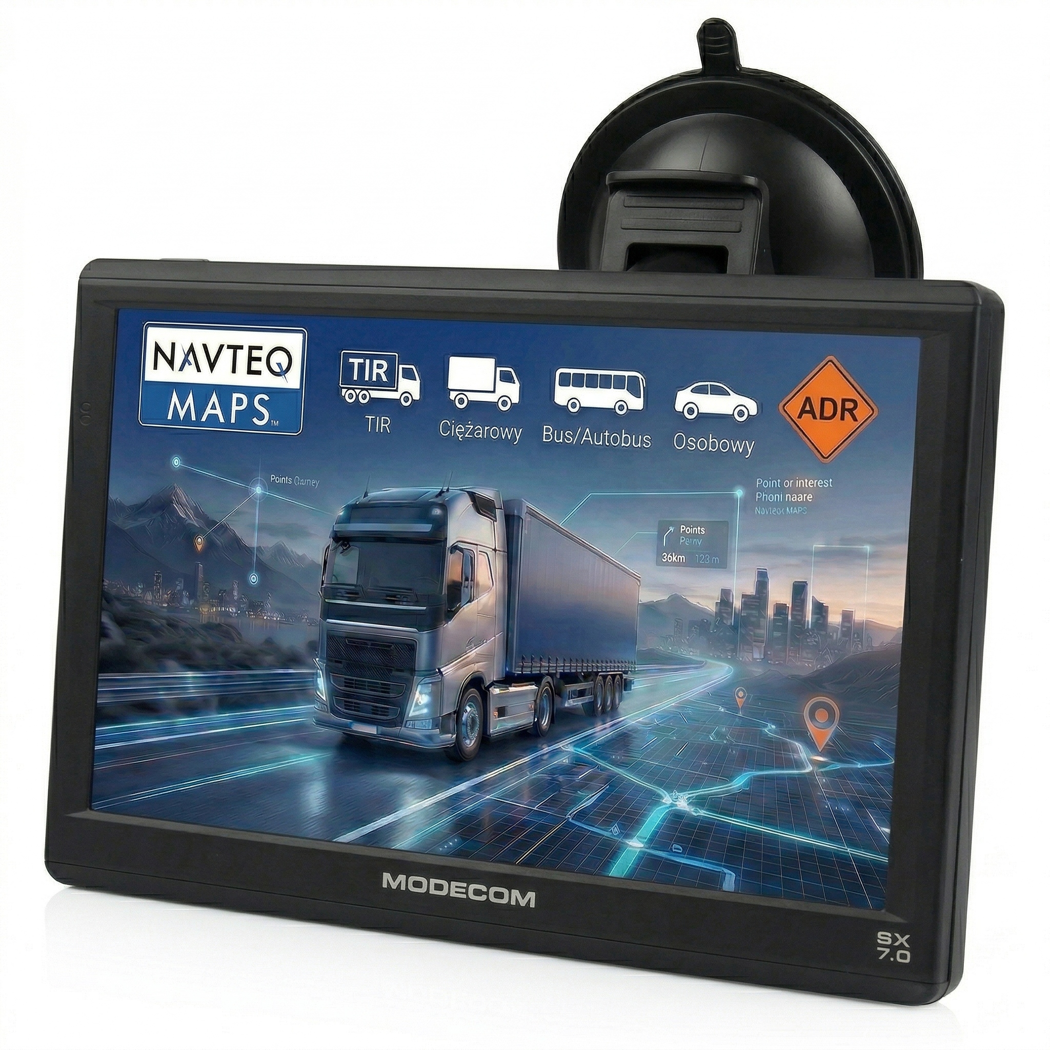 Navigace 7 palců pro nákladní vozidlo Modecom Sx 7.0 mapy Tir Bus Fotoradary 2026
