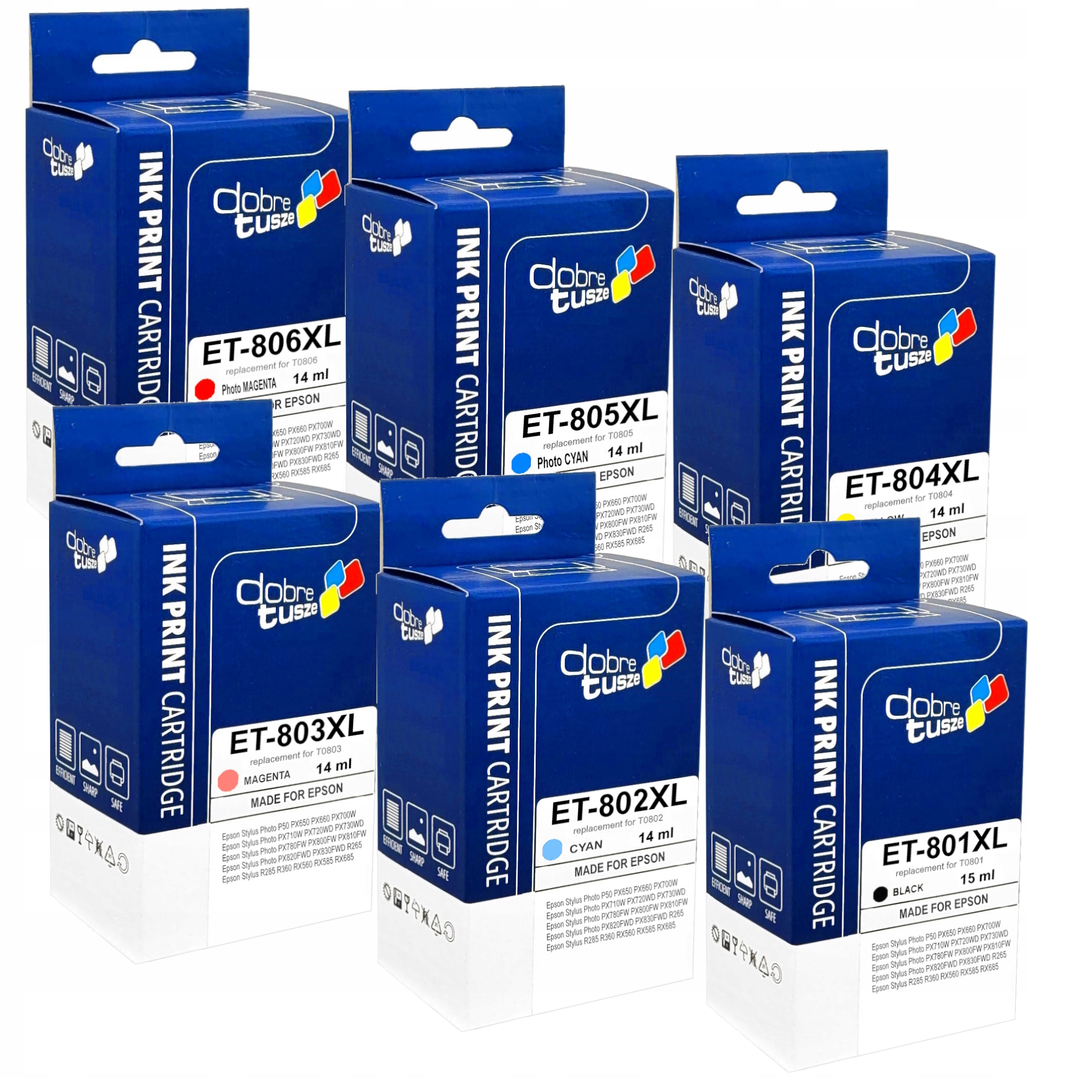 Tusz Do Epson T0807 Stylus T0801 T0802 T0803 T0804 T0805 T0806 PX710W PX720