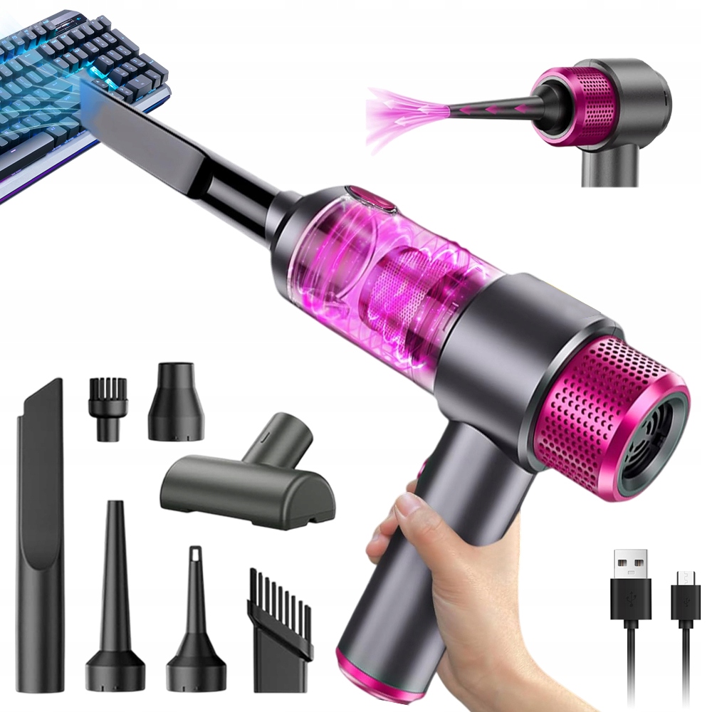 Odkurzacz Mini Ręczny 8000PA 4W1 Bezprzewodowy Z 7 Dyszami Do Czyszczenia