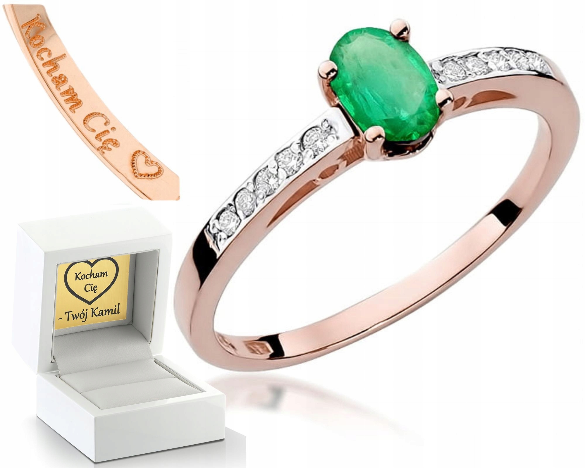 Prstýnek Z Růžového Zlata Vzorek 585 Přírodní Kámen Smaragd Brilianty