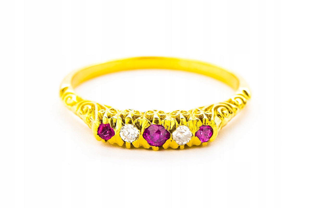 RUBINOWY ZŁOTY PIERŚCIONEK - 14K 3,02g - DIAMENTY