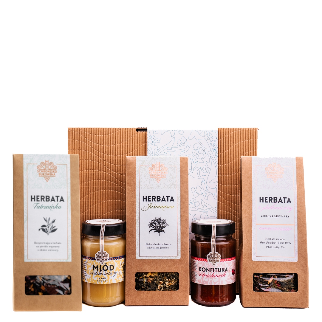 Levně Dárek vánoční box Schronisko Bukowina med zavařenina čaj hotový
