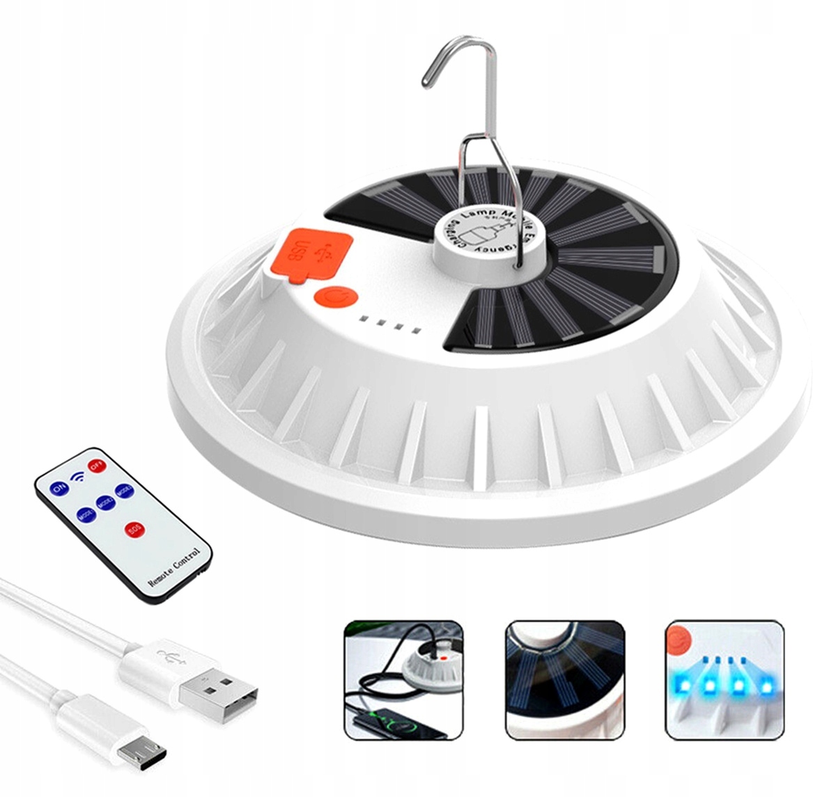 

Kempingowa Solarna Lampa Ładowarka Usb Hak Biwak