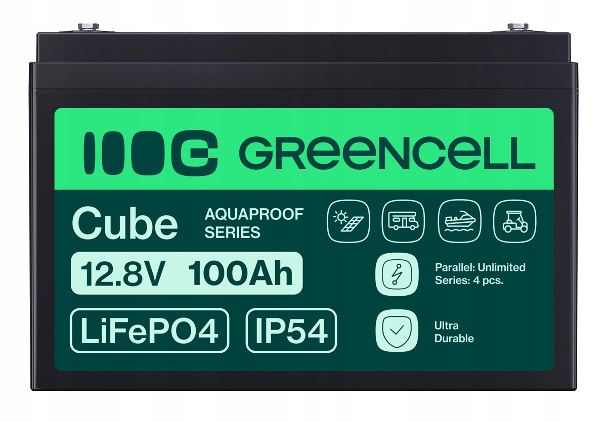 Bateria Litowa LIFEPO4 12V 12.8V 100AH (150A) 1.28KWH Green Cell IP54 12KG