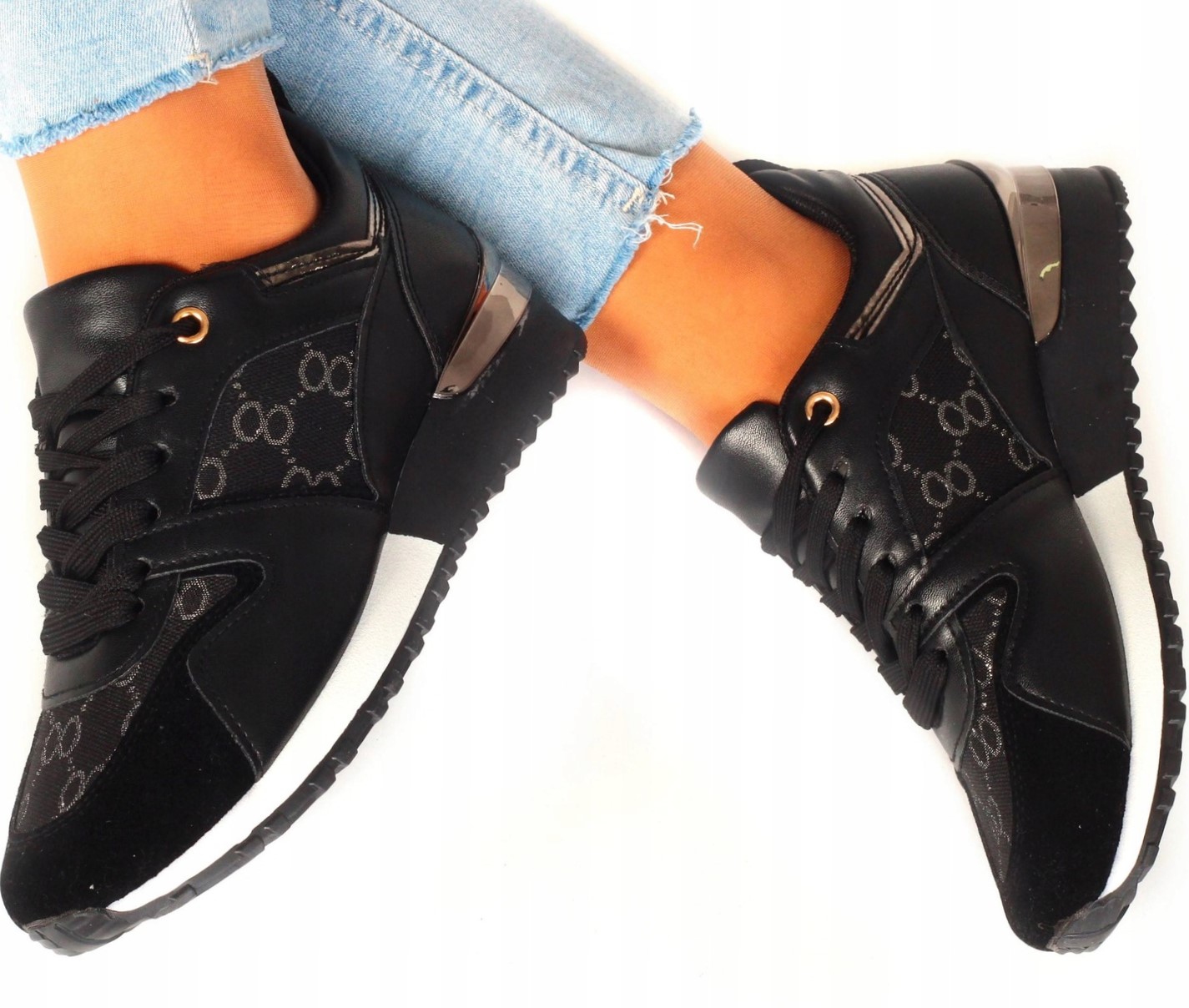 Buty sportowe Msmg czarne niskie sznurowane tkaninowe