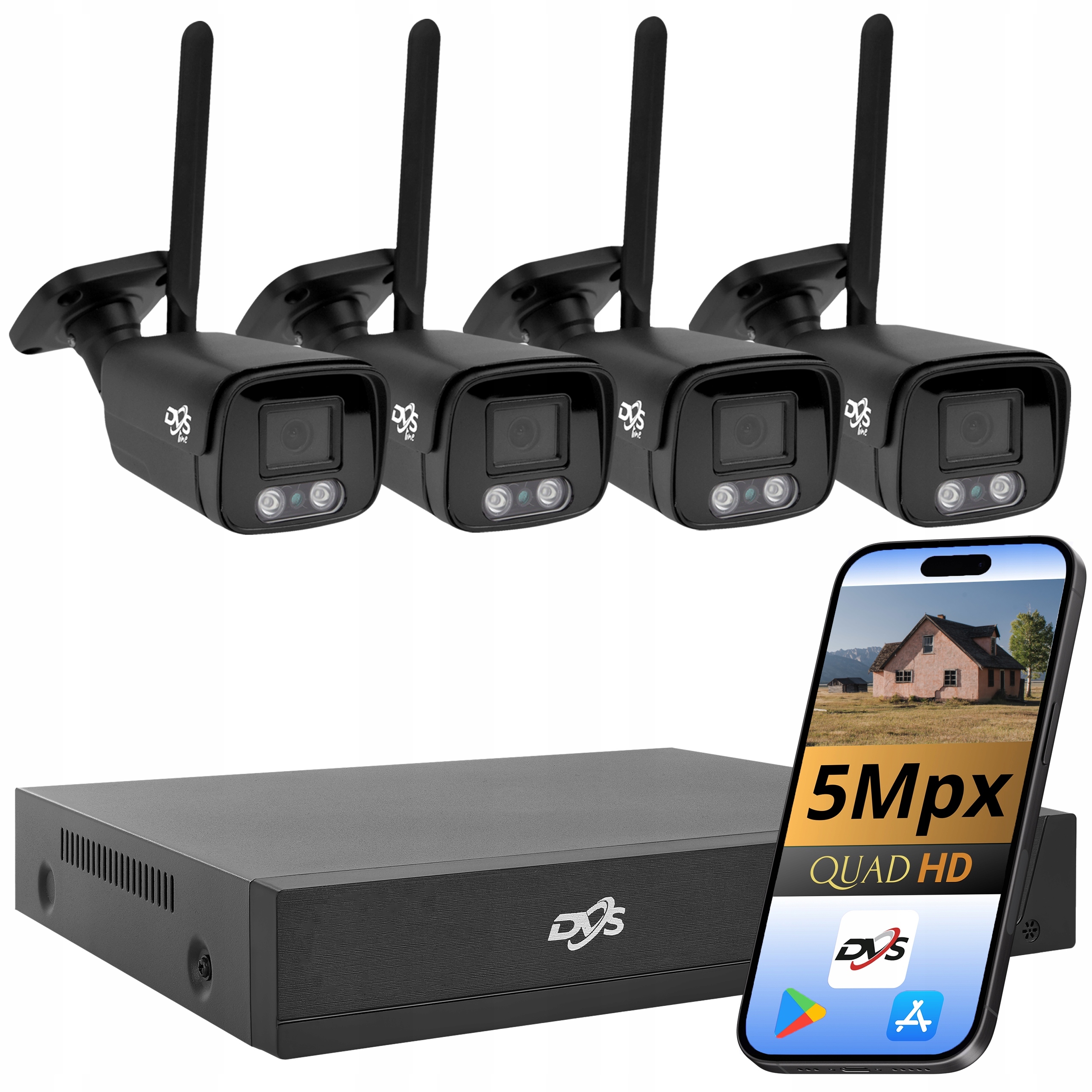 Sada 4 Wifi Monitorovacích Kamer Bezdrátové Kamery Dvs Černá Tuba 5 Mpx