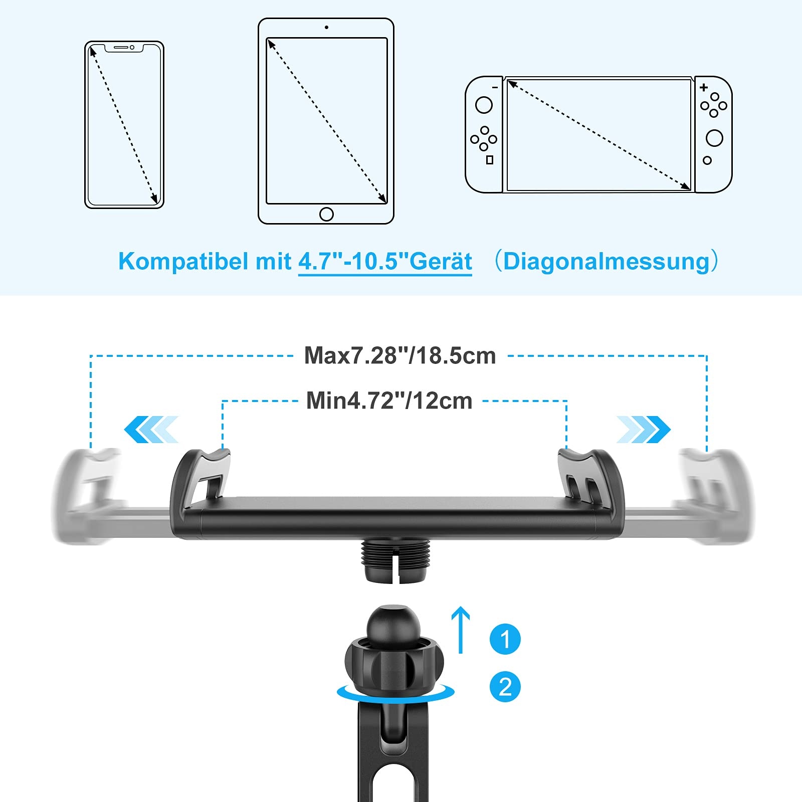SHAWE Uchwyt Samochodowy Na Tablet Regulowany Uniwersalny Do iPad Kindle — miniatura 5