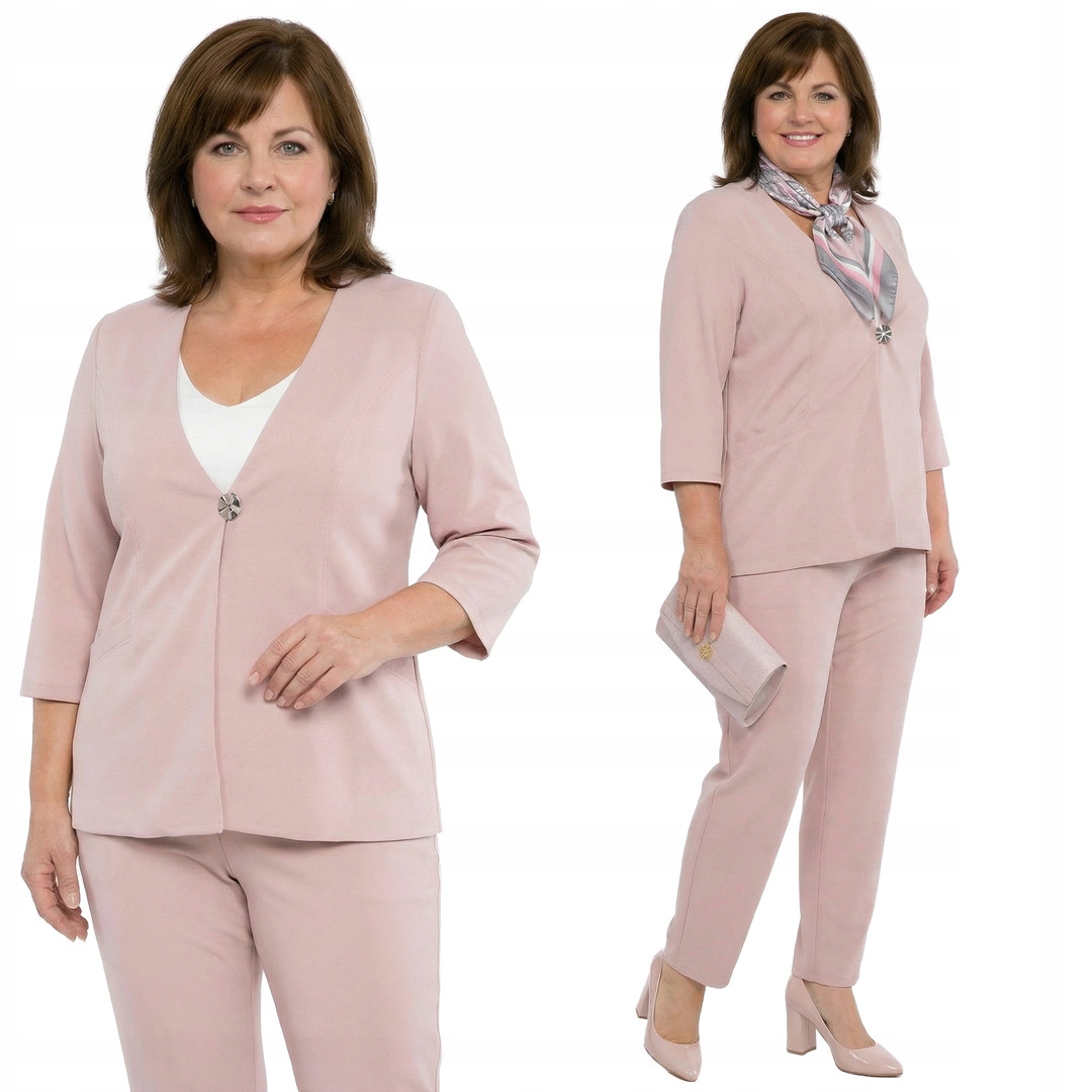 Pudrowo różowy garnitur plus size rozmiar 60
