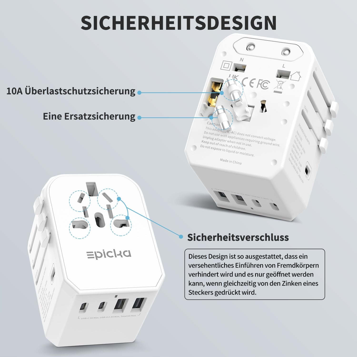 EPICKA Adapter Podróżny Uniwersalny 30W 3 USB-C 2 USB-A Biały — miniatura 5
