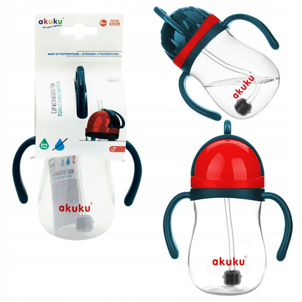 AKUKU BIDON Z OBCIĄŻONĄ SŁOMKĄ niekapek 280 ml 9+