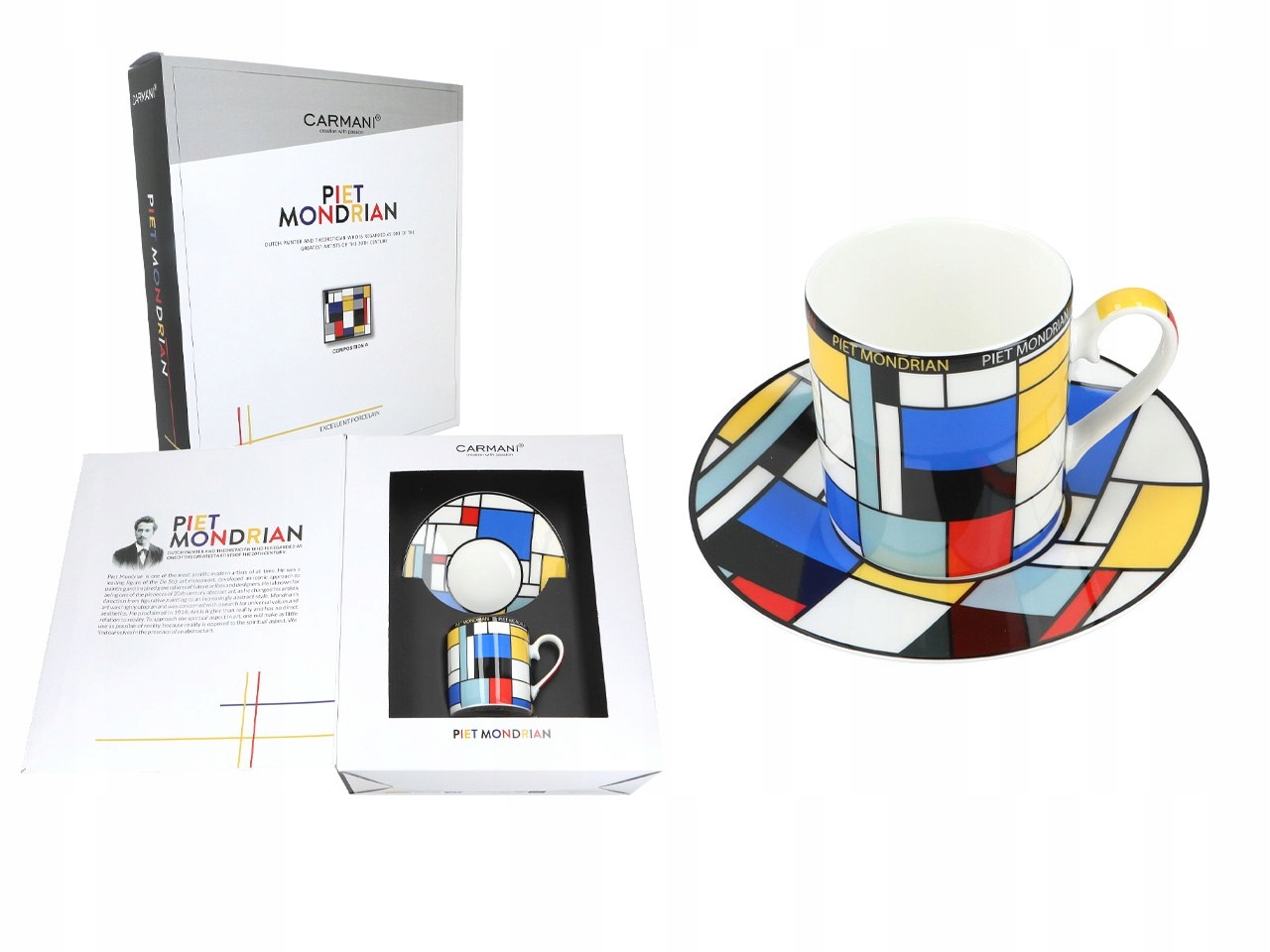Kpl. Šálka s podšálkou P. Mondrian, Composition A (carmani)