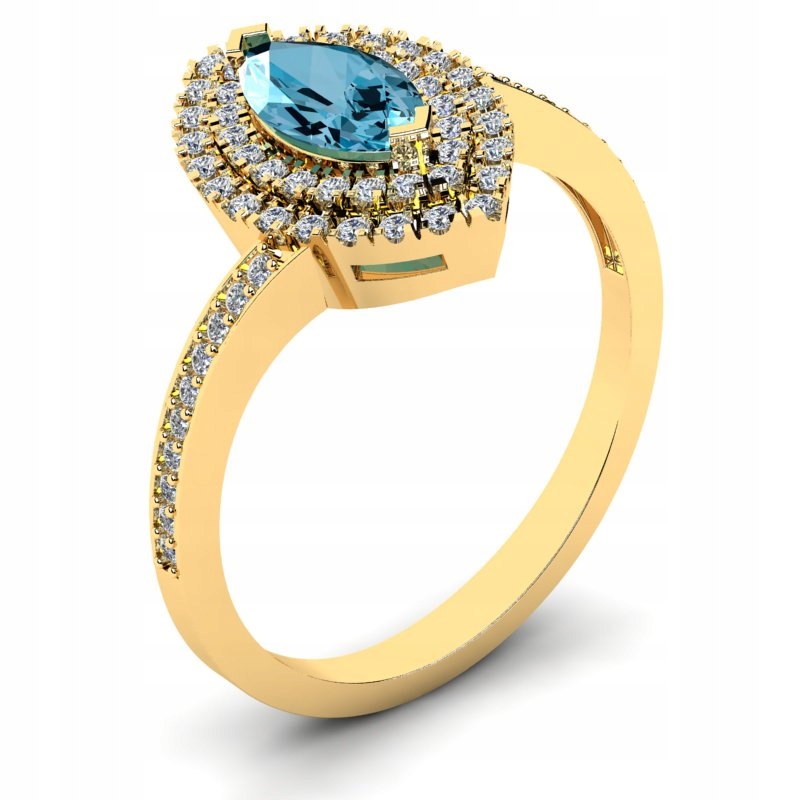 

Pierścionek Koktajlowy Złoty Z Błękitną Cyrkonią