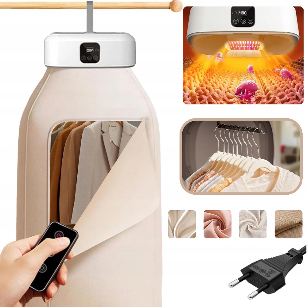 Levně Přenosná Elektrická Sušák Na Prádlo Turistická 600W Časovač Hák Dálkové Ovládání