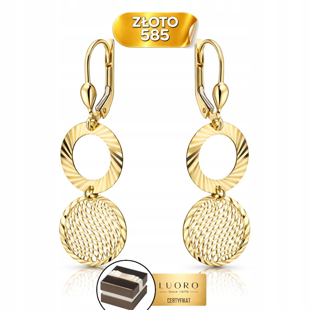 Náušnice Zlaté 585 14K Diamantový Kroužek Prolamované Kolečko 42 MM Anglické