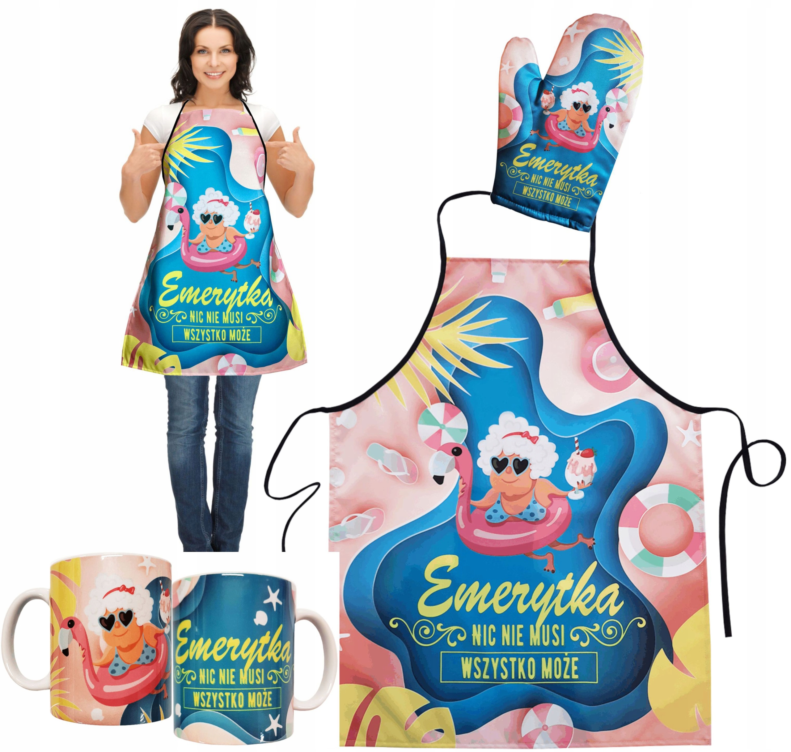 Na Urodziny Zestaw Fartuch Kuchenny Rękawice Kubek Komplet Emeryt