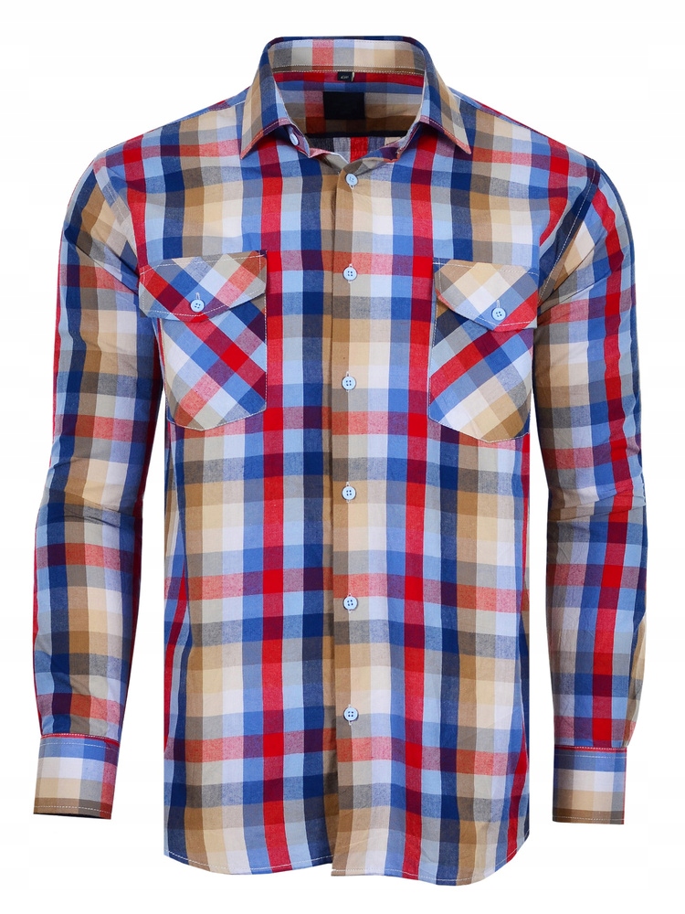 47/48 Košile Kostkovaná Béžová Dlouhá Velká