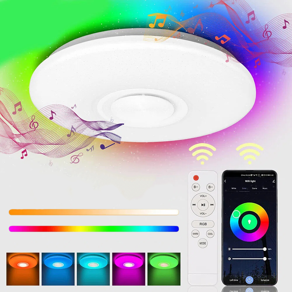 Lampa stropní svítidlo Led Rgb Barevný Bluetooth reproduktor Dálkový Ovladač Aplikace
