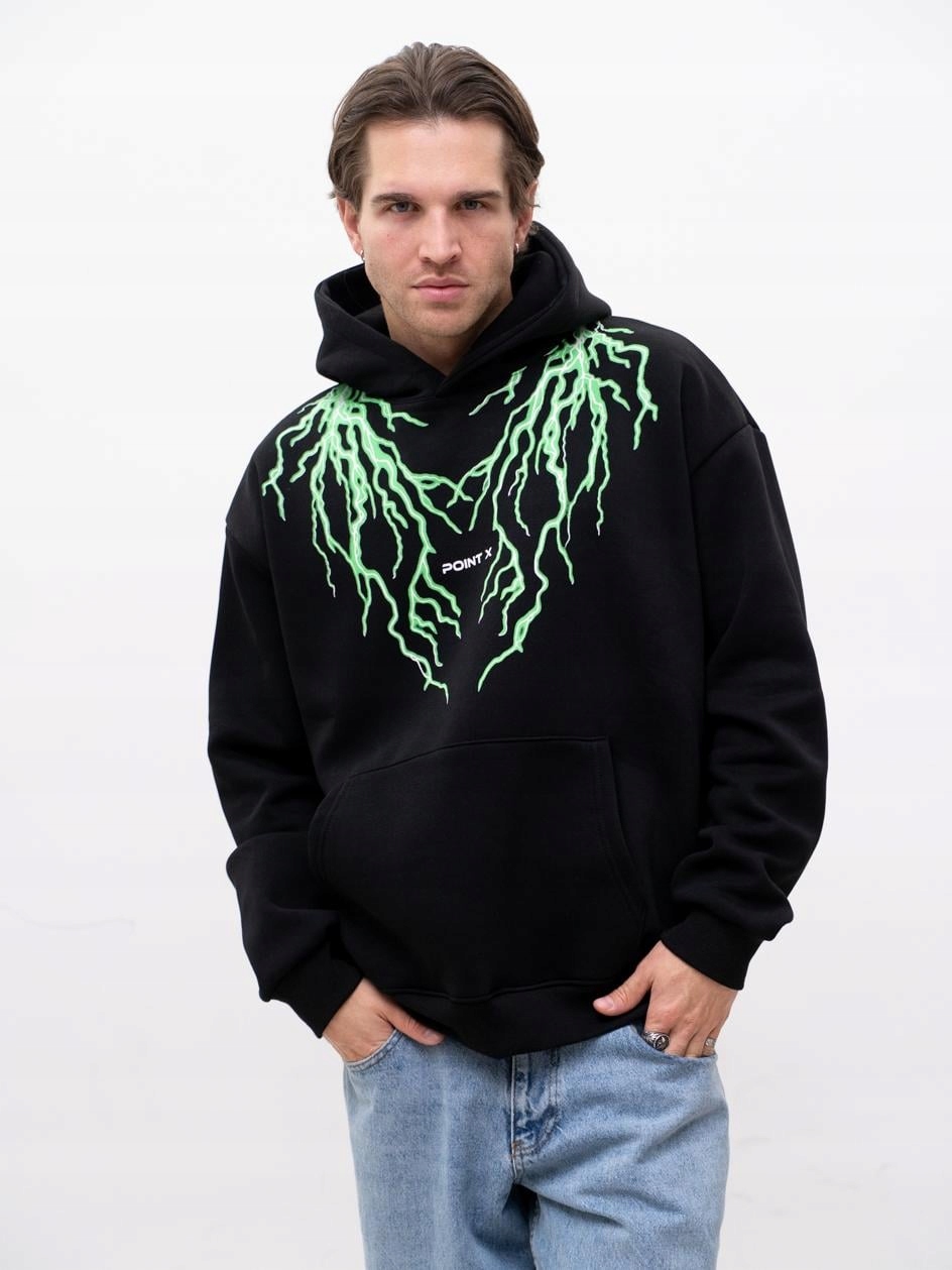 Mikina S Kapucí Oversize Černá Svítící Ve Tmě Fluo Point X M