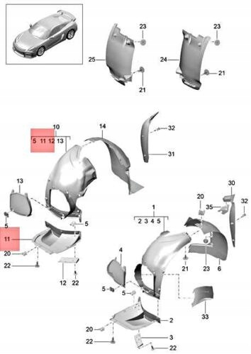 Nadkole Przód 98150475480 Porsche 981 GT4 Cayman Numer katalogowy oryginału 98150475480