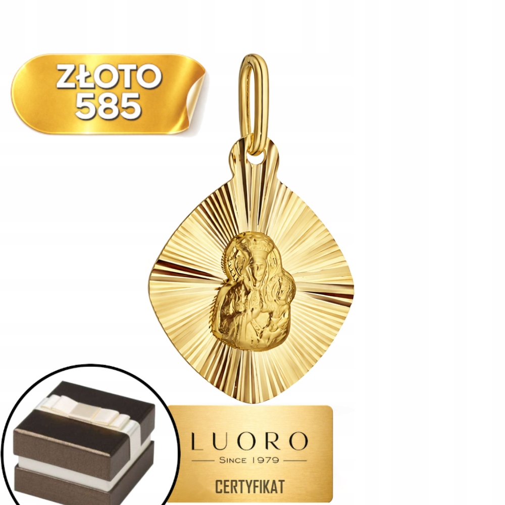 Zlatý Medailon 585 14K Panna Maria Čenstochovská Diamantový 2,1 CM