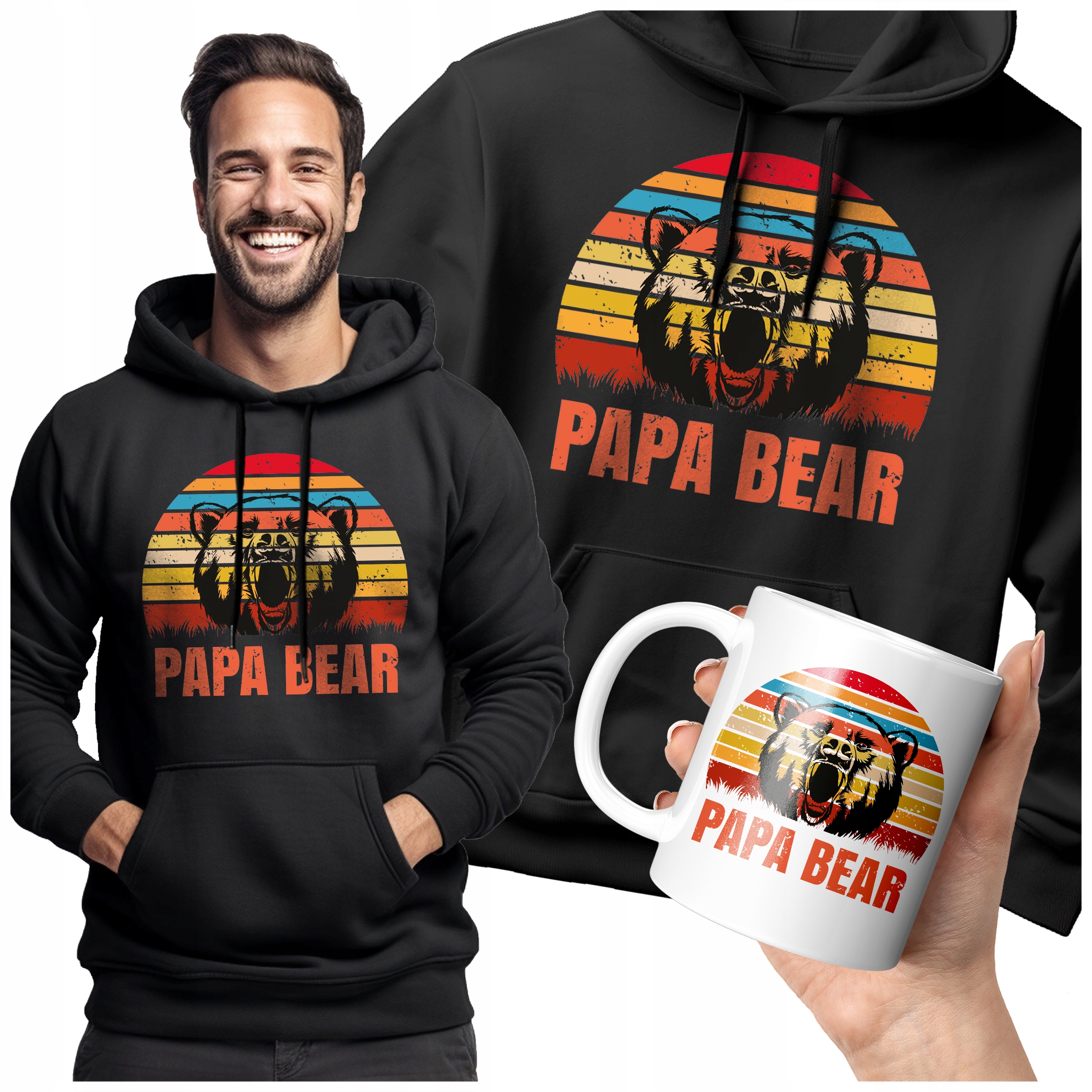 Pánská Mikina Teplá Papa Bear Pro Tátu Otce Den Dárek Hrnek Set