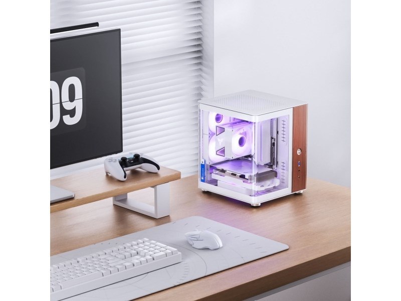 Pc puzdro Jonsbo TK-0, Mini-Tower, Mini-ITX, Tempered Glass, Holz weiß