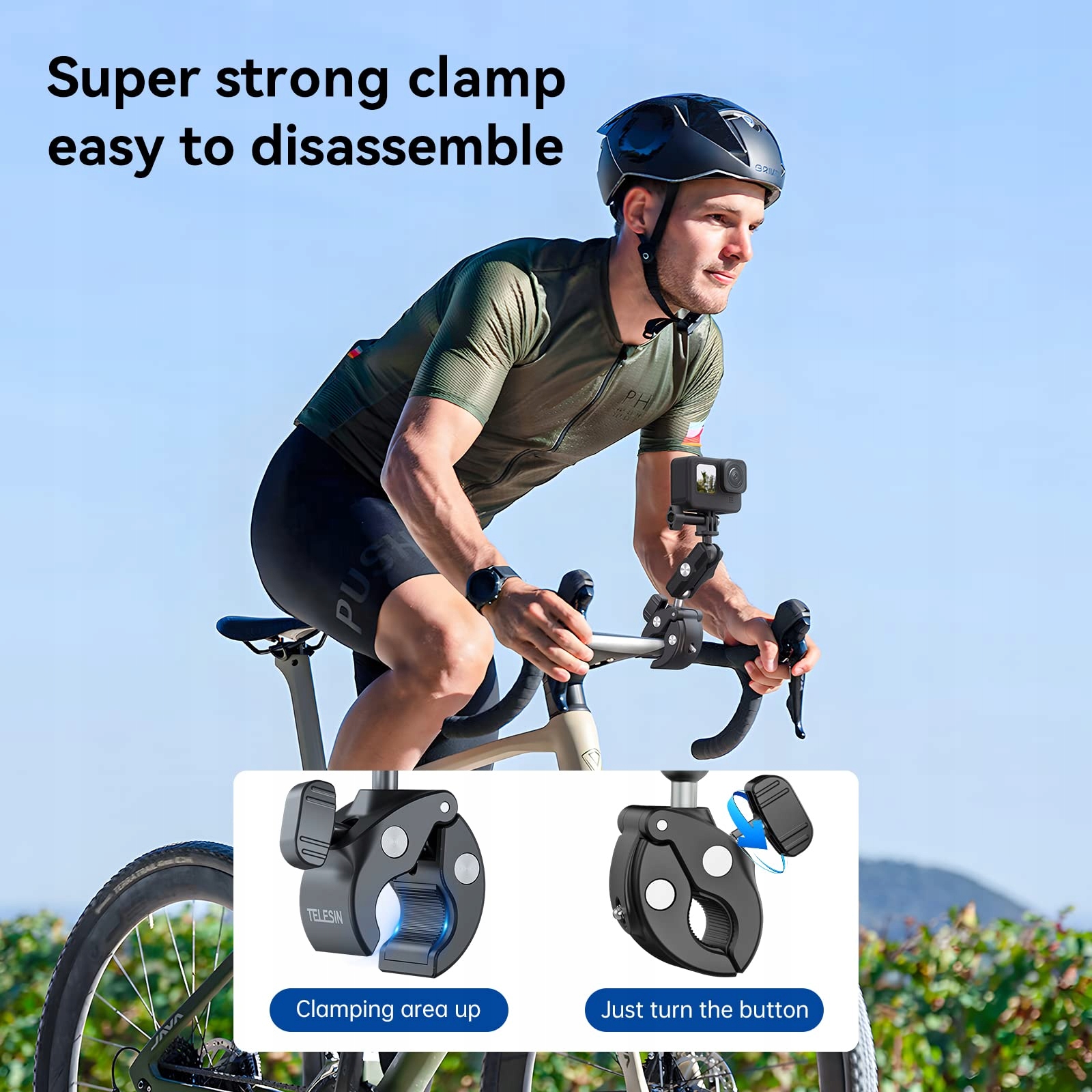 TELESIN Uchwyt Rowerowy Motocyklowy Do GoPro Insta360 DJI iPhone — miniatura 4