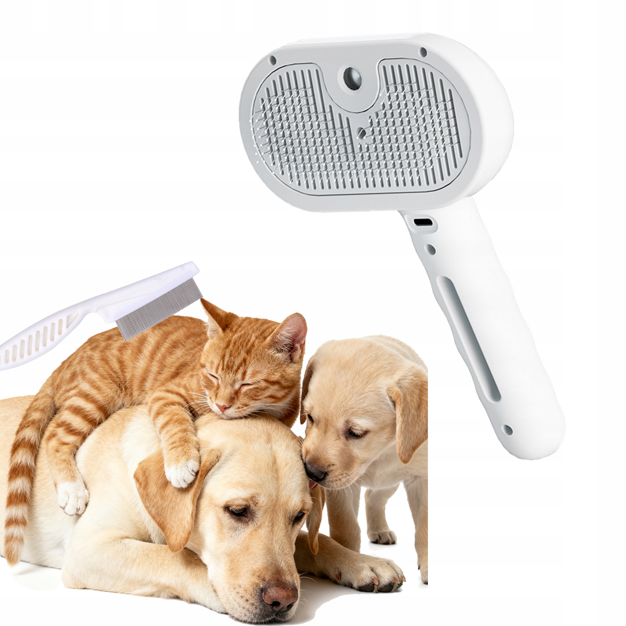 Levně Kartáč na péči o srst s funkcí páry Rojeco Pro Psa Kočku Bílý