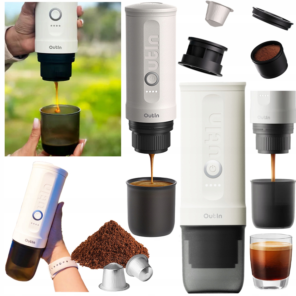 Tlakový kávovar na mletú kávu s kapsulami 20 bar Outin Nano Prenosný