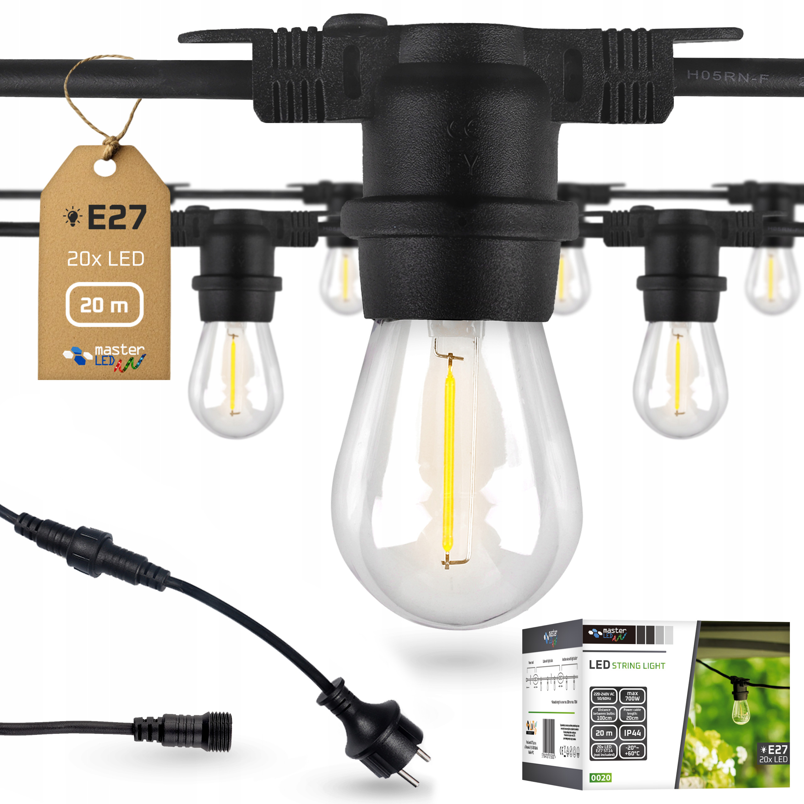 Zahradní girlanda Světelný řetěz Led lampy 20 m 20 x žárovky E27