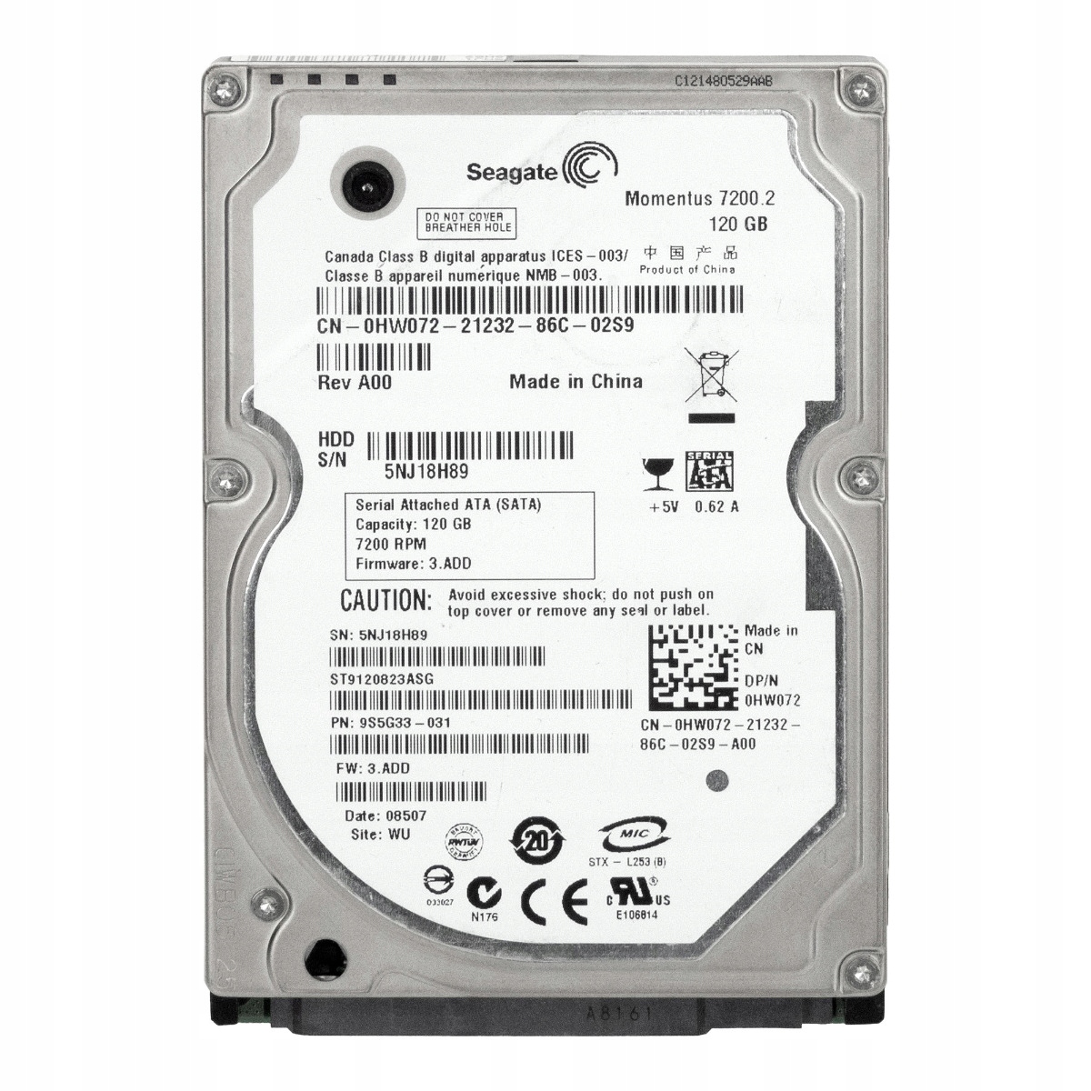 Dell 0HW072 120GB 7.2K 8MB Sata II 2.5'' ST9120823ASG