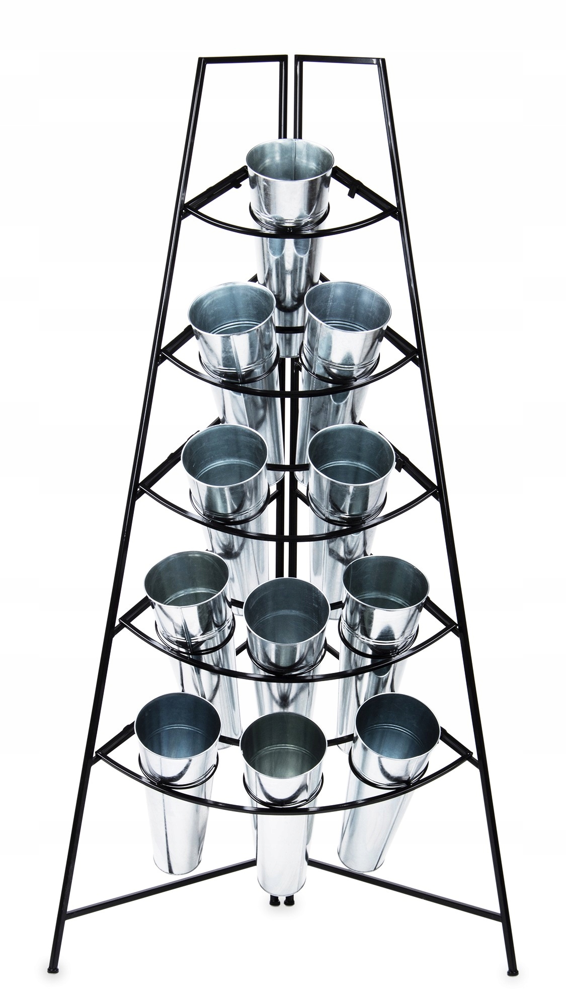 Stojan na kvety do kvetinárstva rohový čierny strieborný veľký poschodový kov