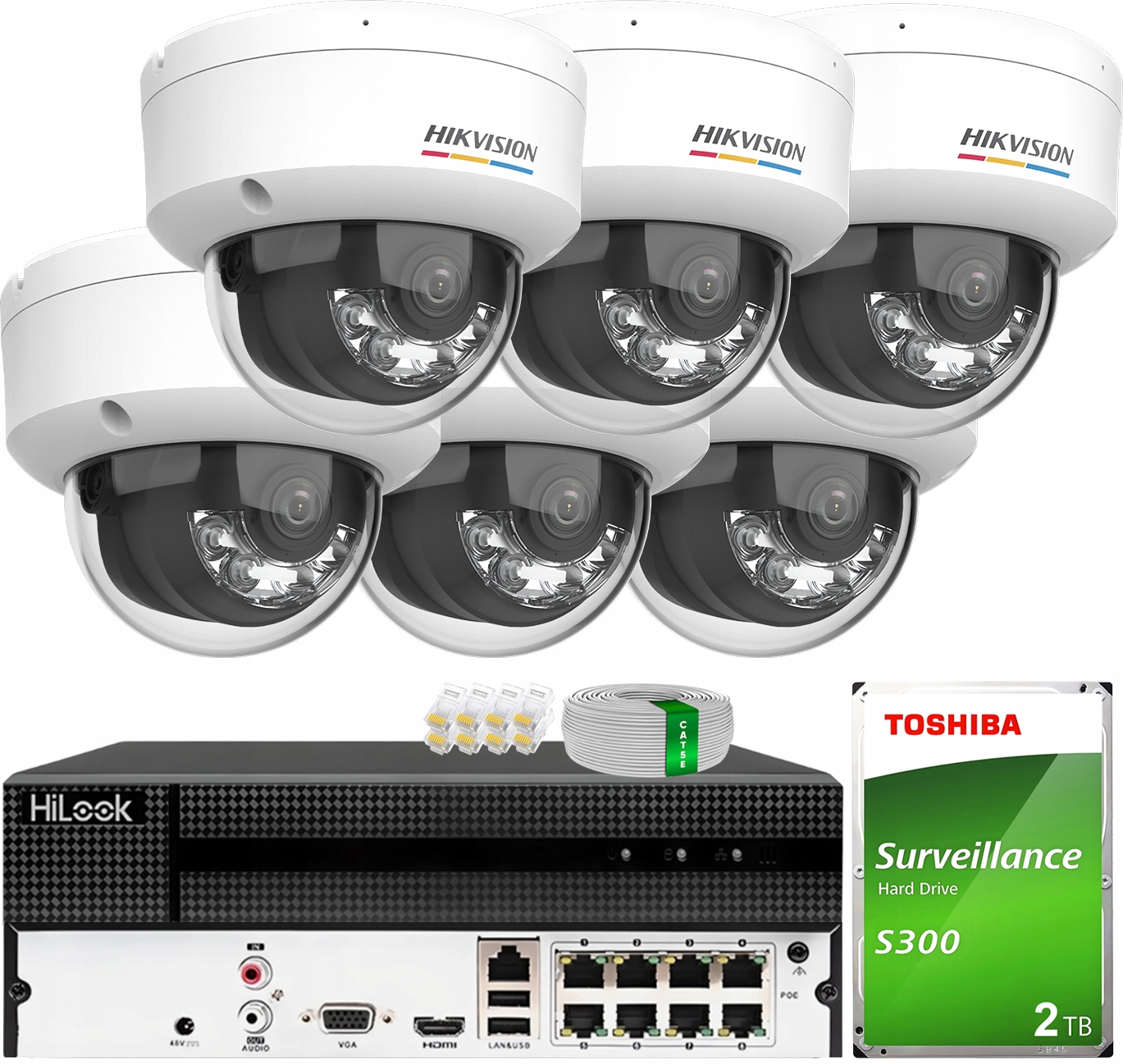 Sada pro monitorování 6 kamer 6MPX Smart Hybrid ColorVu Hikvision Disk 2TB