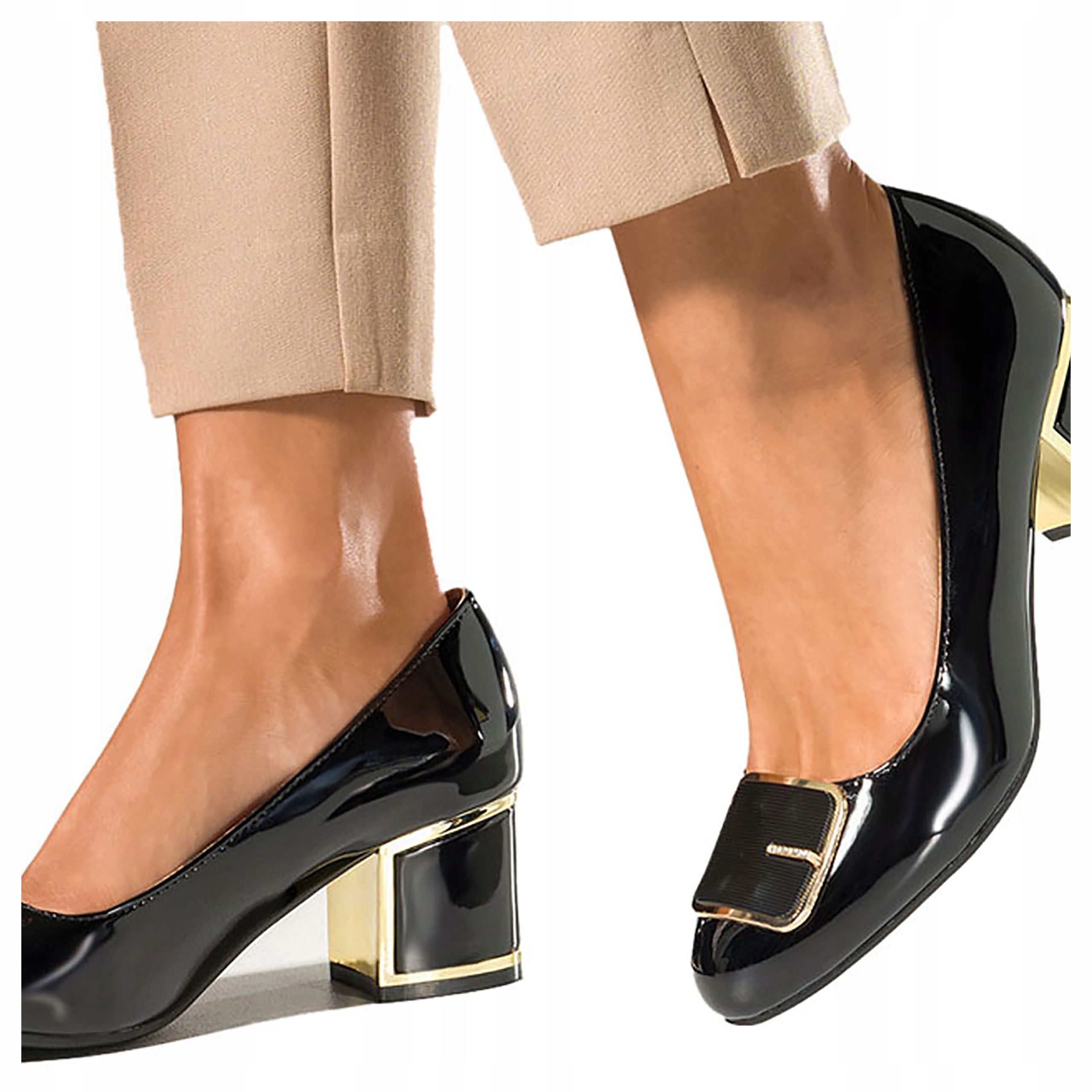 Lakované dámské lodičky na ozdobném zasouvacím sloupku, elegantní, velikost 38