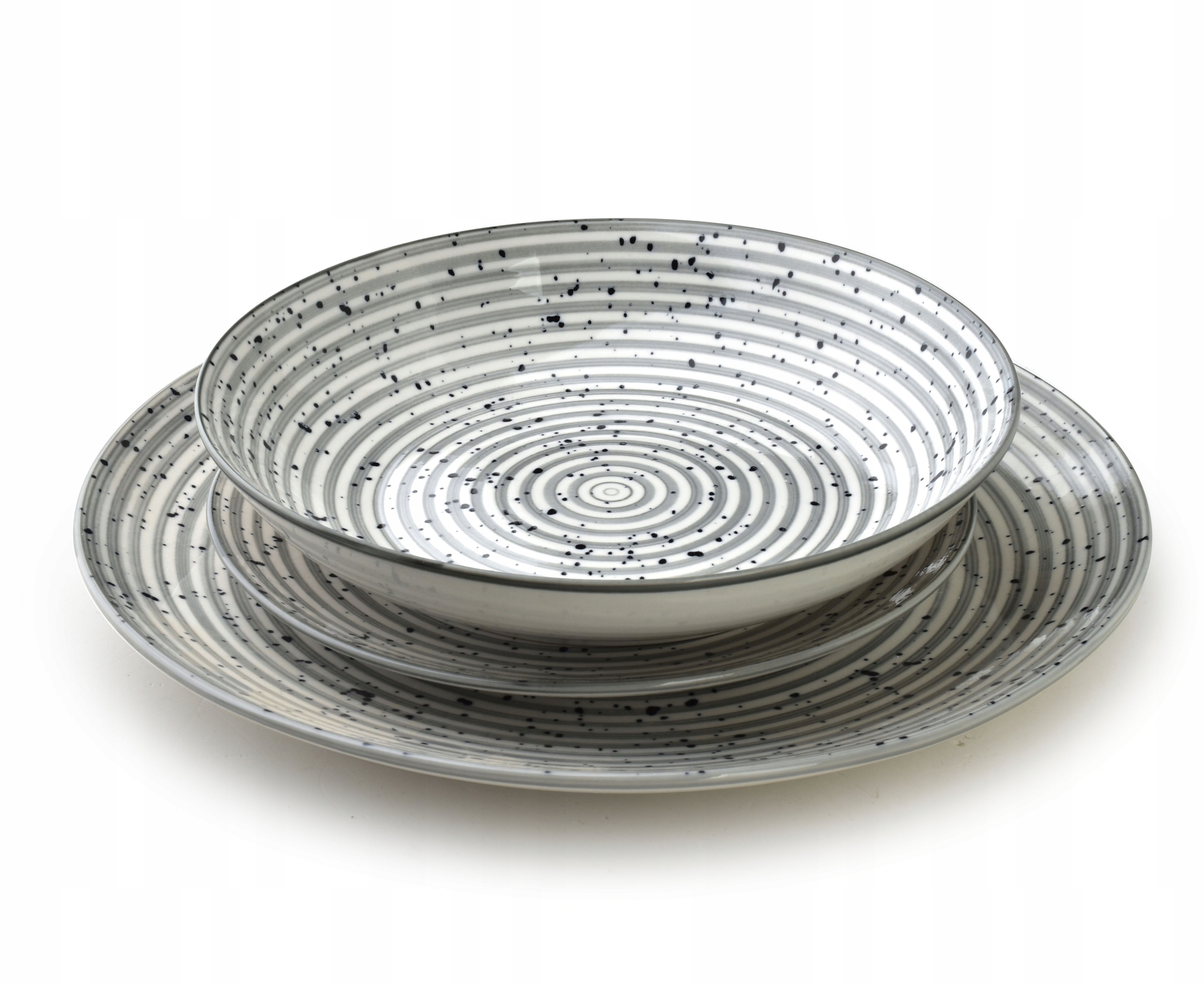 Porcelánová sada 18 kusů, šedé pruhy, jídelní souprava
