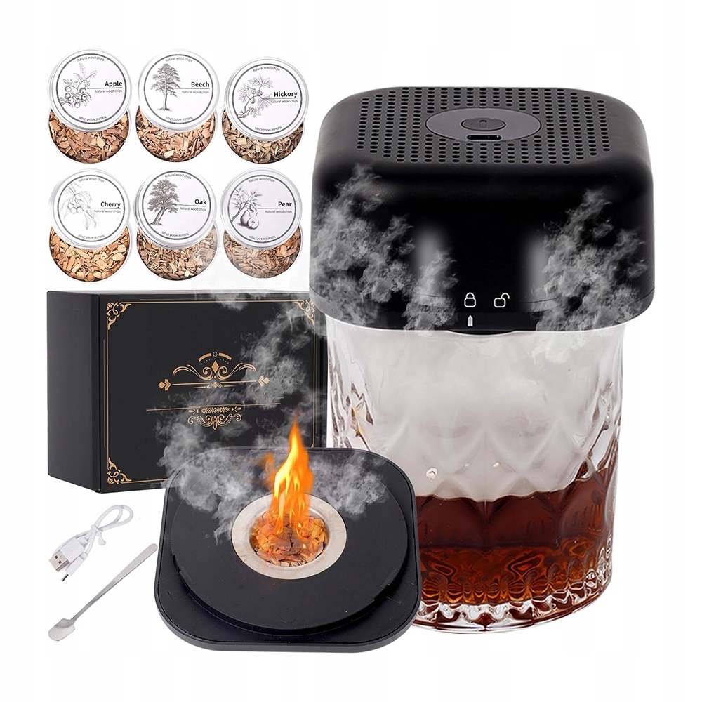 Koktejlový Smoker Sada na uzení whisky Elektrický 6 Dřeva Usb Dárek