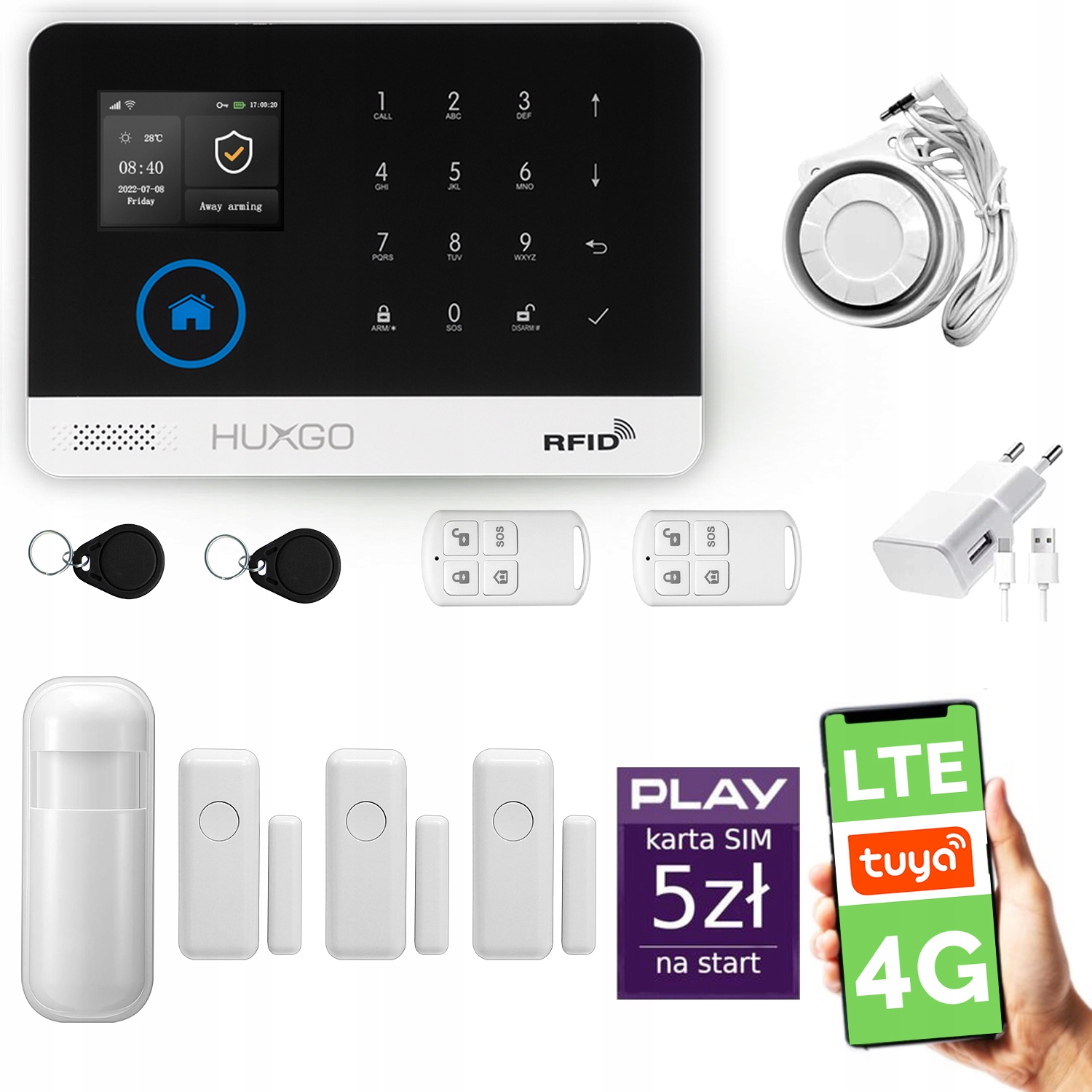 Bezdrátový alarm WiFi Gsm 4G Lte s aplikací Tuya, Huxgo HXA003 4G